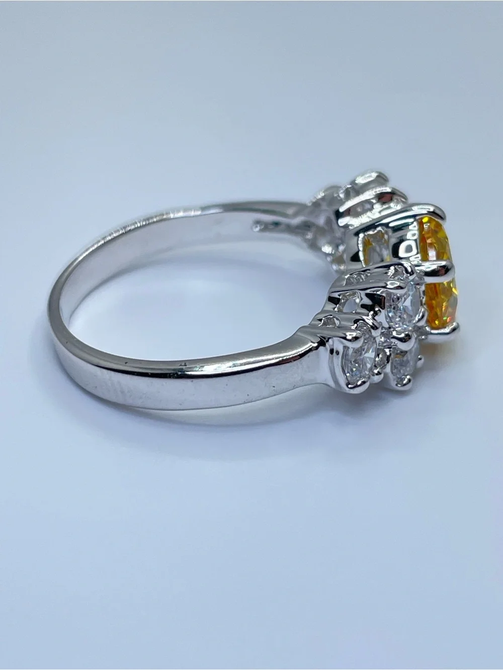 Swarovski Crystal Elements Canary Yellow Crystal Ring Silver Sz 6 Statement Glam